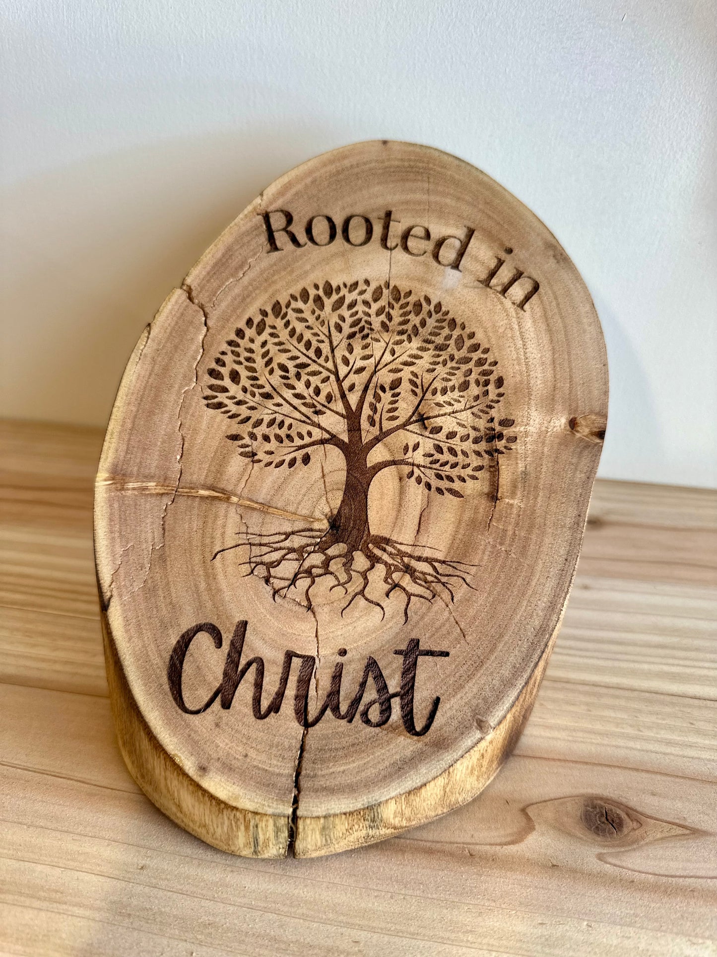Rooted in Christ tree trunk