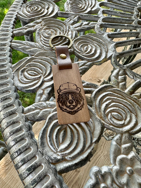 Papa Bear wood keychain