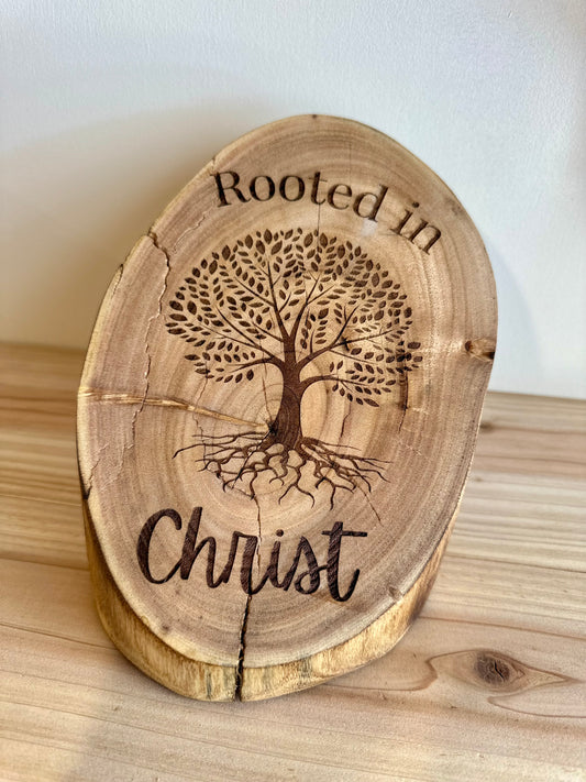 Rooted in Christ tree trunk