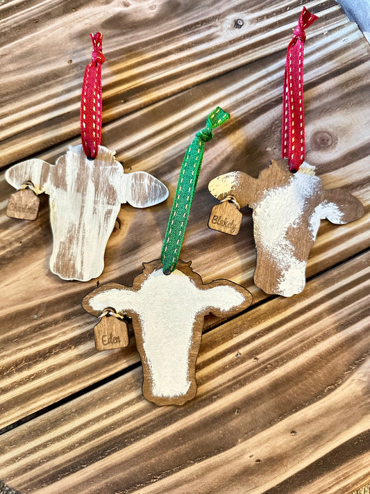 Personalized Cow tag ornament